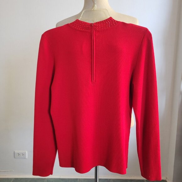 Belldini Women’s Beaded Neck Red Long Sleeve Pullover Sweater (Size: L) - Picture 4 of 11